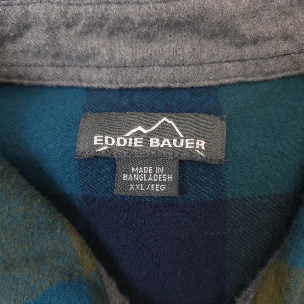 Eddie Bauer Flannel Shirt Buffalo Plaid Blue Green Men XXL Gorpcore Outdoorsy